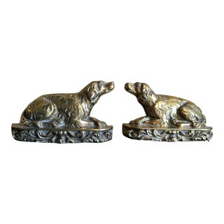 Victorian Brass Dog Bookends Mantelpiece - a Pair For Sale