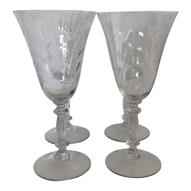 Vintage Wave Design Clear Wine Glasses Set of 5 For Sale