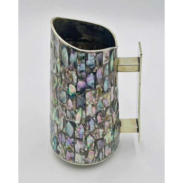 Metal Mid 20th Century Mexican Alpaca Silver & Abalone Shell Pitcher, Signed Lhg For Sale - Image 7 of 17