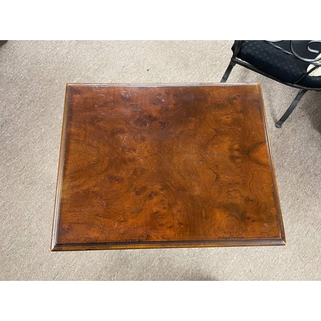 Vintage Drexel Walnut Lift Top Side Table, Burl Top, Carved Legs, Solid Wood Legs For Sale - Image 9 of 9