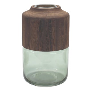 Sage Glass Vase with Wood Accent 11"H For Sale