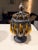 Baroque Vintage Baroque Brass Caged Amber Blown Bubble Glass & Dome Lidded Apothecary Jar For Sale - Image 3 of 11