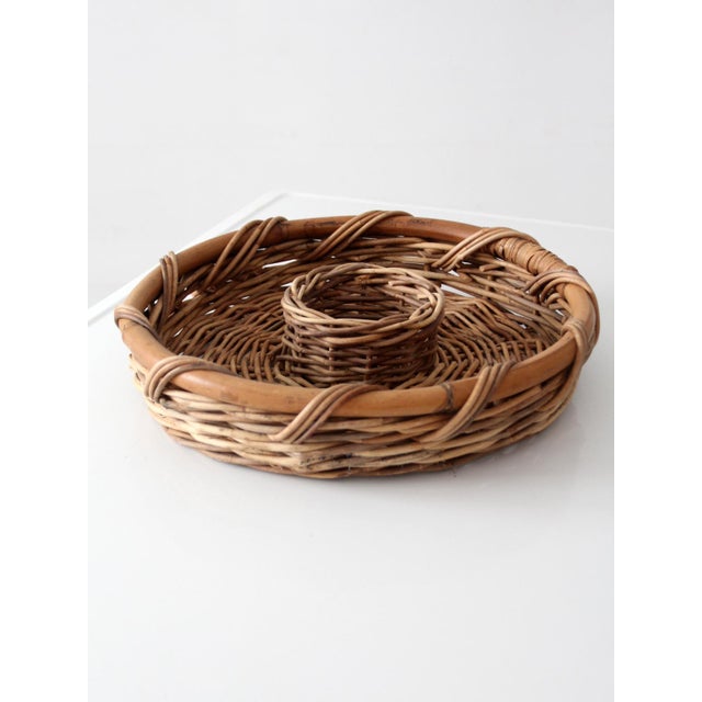 Brown Vintage 1970s Rattan & Wicker Chip and Dip Serving Basket For Sale - Image 8 of 11