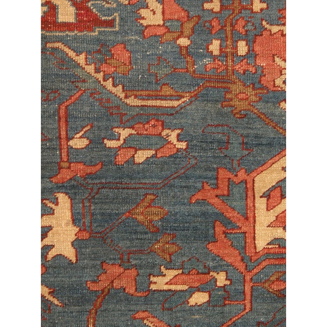 Textile Antique Persian Serapi Carpet, Handmade Rug Light Blue, Ivory, Rusty Red For Sale - Image 7 of 12