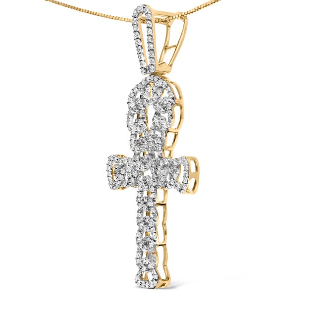 Contemporary 10K Yellow Gold 1.00 Cttw Ankh Cross Pendant (H-I Color, SI1-SI2 Clarity) -18" Inches For Sale - Image 3 of 5