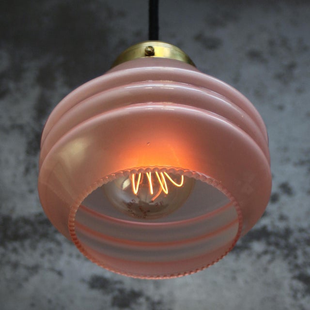 Mid-Century Modern French Reeded Pink Coloured Glass Pendant Lamps For Sale - Image 3 of 6