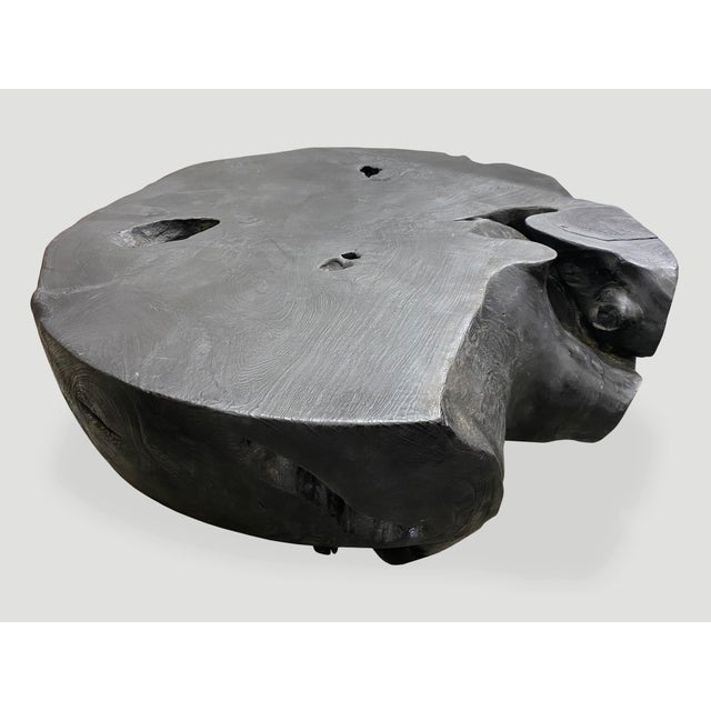 Charcoal Andrianna Shamaris Drum Shaped Charred Teak Wood Coffee Table For Sale - Image 8 of 18