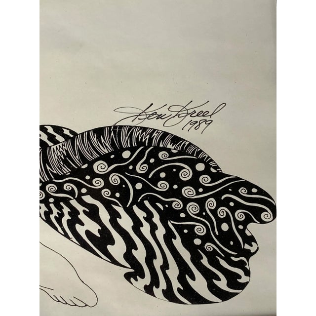 Hand Inked on Paper Surrealist Female Portrait Drawing Signed Ken Kreel 1989 For Sale In Los Angeles - Image 6 of 6