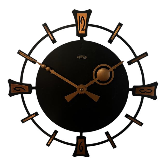 German Konnexa Clock in Black Aluminium and Copper, 1950 For Sale