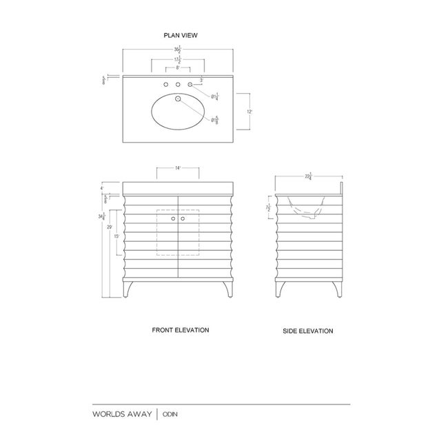Matthew Izzo Home Rhodes Cerused Oak Two Fluted Doors, Single Sink Porcelain Bath Vanity With and Carrara Marble and Brass Knobs For Sale - Image 9 of 10