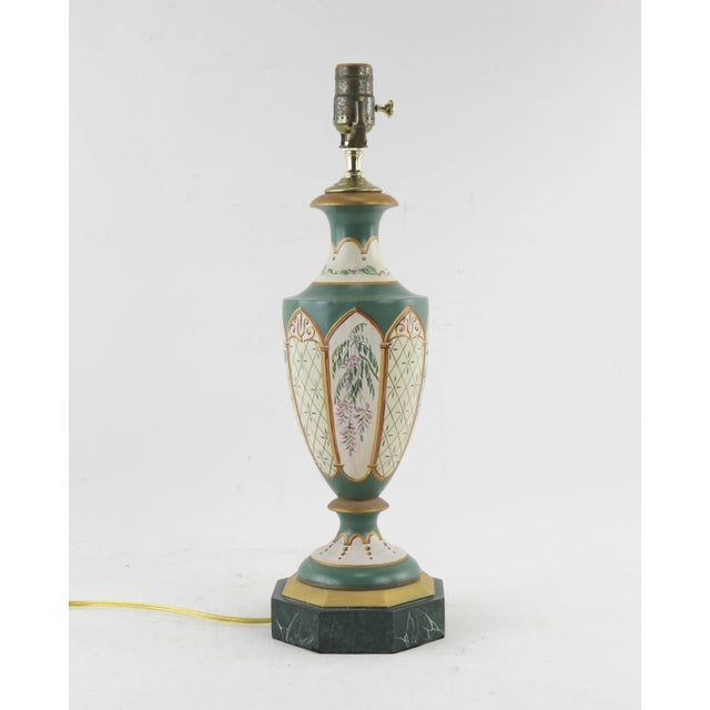 Early 20th Century Faux Marble Base Vintage Trophy Table Lamp。Trophy shaped lamp with octagonal faux marble base, hand...