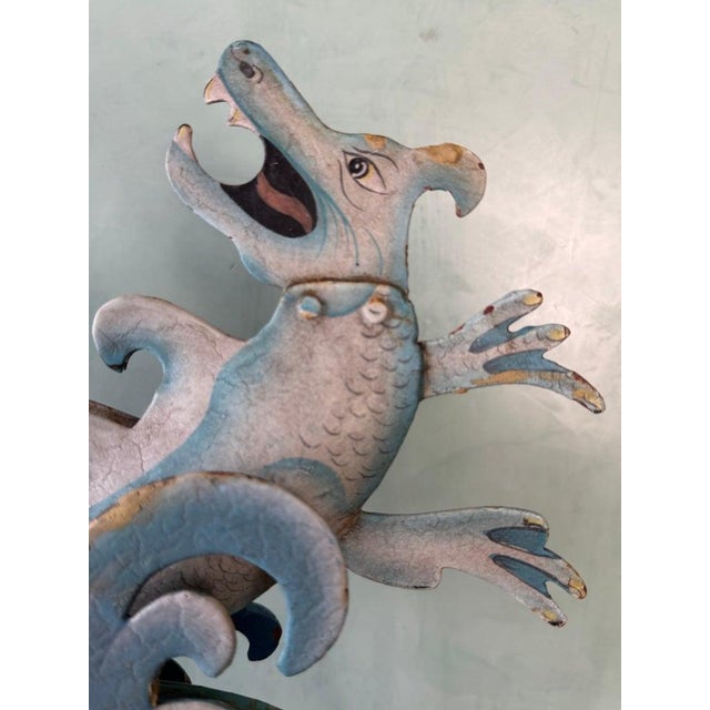 Whimsical Cast Iron Kinetic Figural Folk Art Toy With Knight and Dragon Motif For Sale In Los Angeles - Image 6 of 9