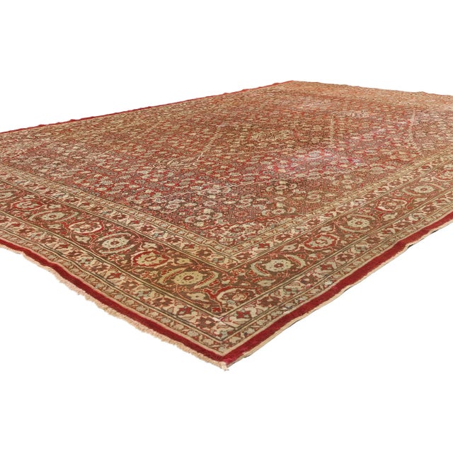 78931 Antique Persian Mahi Tabriz Rug, 09'00 x 12'03. This hand-knotted wool antique Persian Mahi Tabriz rug is a...