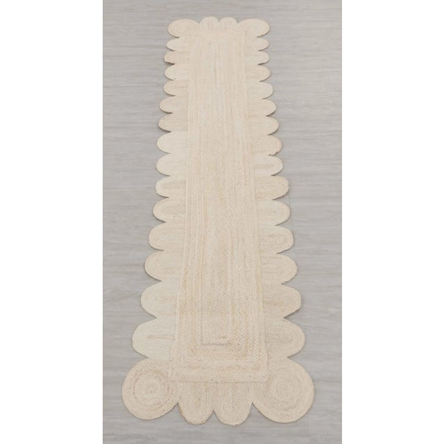 2.5'x20' Natural White Jute Scallop Hand Made Runner Rug For Sale - Image 9 of 12