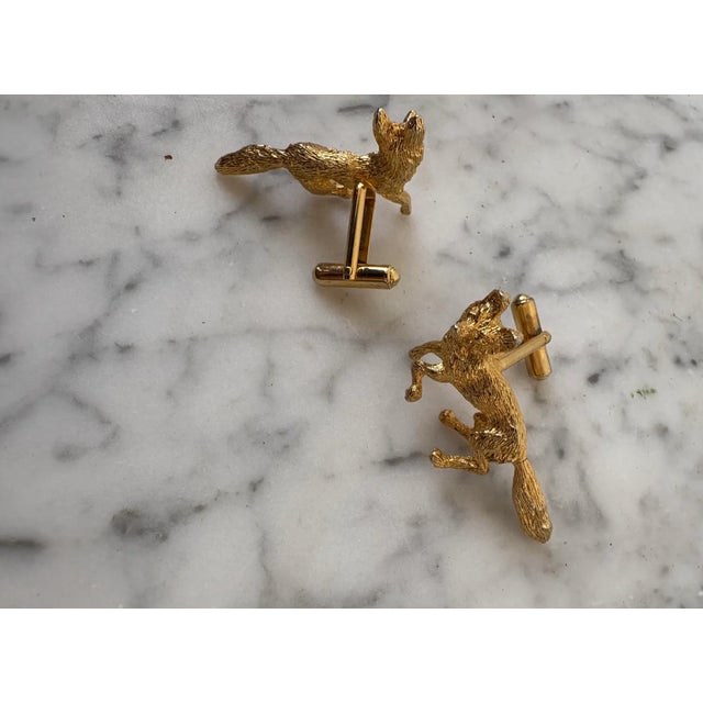 American Vintage Gold Tone Fox Cufflinks For Sale - Image 3 of 5