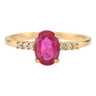 VRJewels Oval Natural Ruby & Diamond Solitaire Engagement Ring Size 5 in 14k Gold For Sale