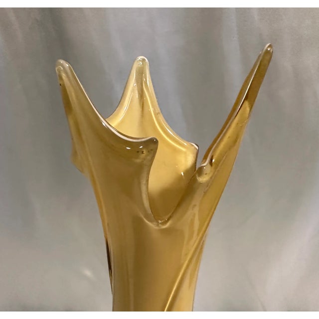 Glass Vintage Murano Vase Yellow Amber Art Glass For Sale - Image 7 of 7