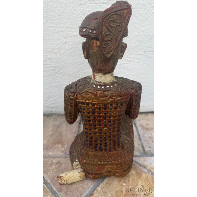 Early 20th Century Early 20th Century Hand-Carved Chinese Wooden Figural Sculpture of Seated Musician With Tambourine-Style Instrument For Sale - Image 5 of 10