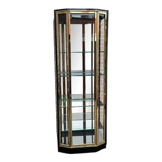 1980s Henredon Attributed Black Lacquer & Brass Vitrine Display Cabinet Mid-Century For Sale