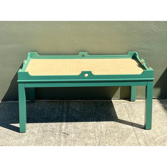 Wood Vintage Oomph Lacquered Coffee Table With Seagrass Top For Sale - Image 7 of 12