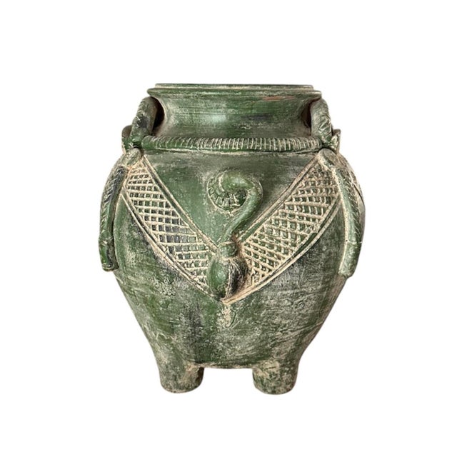 Vintage Asian Pottery Elephant Vase / Pot / Vessel in a Matte Green Glaze For Sale - Image 4 of 7