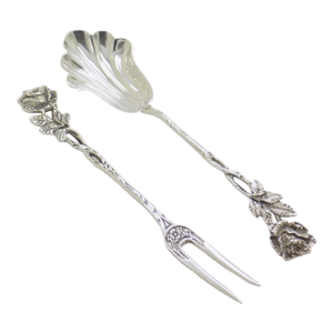 Vintage Swedish 830 Silver Fork & Spoon Set Rose Design 1965 Rolf Nilsson