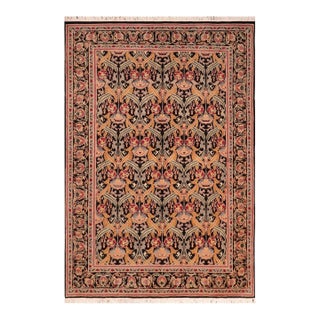 Shabby Chic Floral 1990's Pak-Persian Black/Gold Wool Rug - 6'1'' X 9'5'' For Sale
