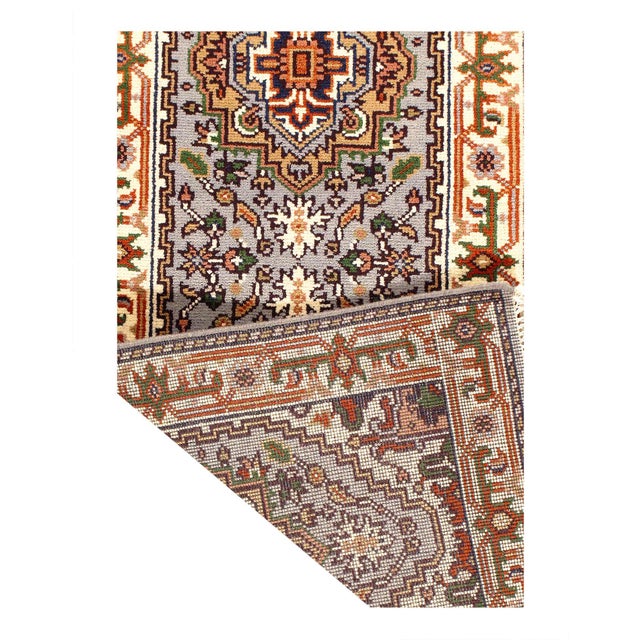 Traditional Fine Hand Knotted Gray Serapi Design Runner For Sale - Image 3 of 3