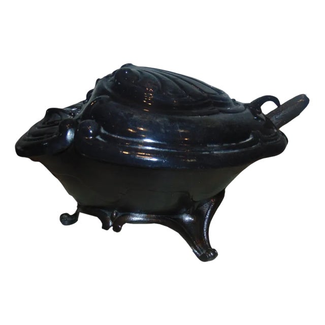 Pre-War Enameled Cast Iron and Brass Coal Stove For Sale