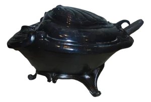 Pre-War Enameled Cast Iron and Brass Coal Stove