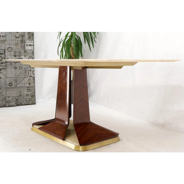 Boat Shape Light Beige Marble Top Bent Satinwood Base Art Deco Dining Table For Sale - Image 12 of 13