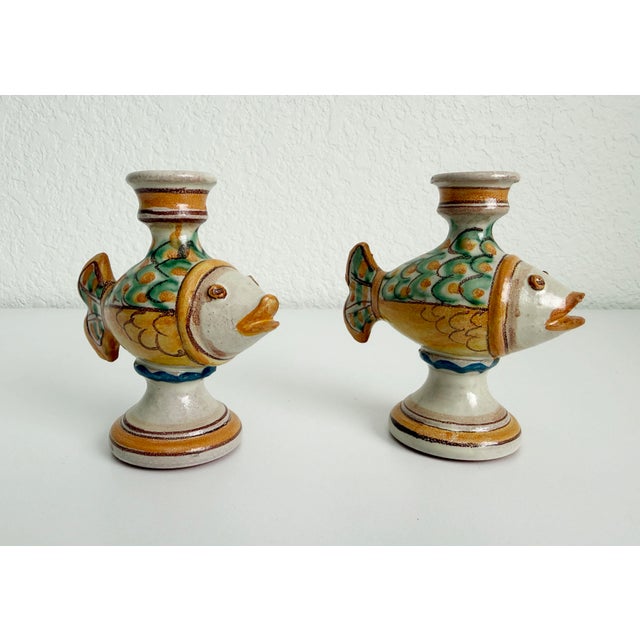 Italian Ceramic Fish Candle Holders by Giacomo Alessi - A Pair For Sale - Image 4 of 11