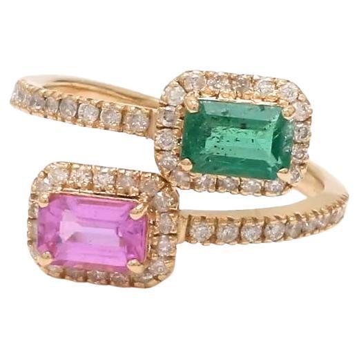 Natural 0.67 cts Zambian emerald and 0.73 cts sapphire ring in 14k gold For Sale - Image 15 of 18