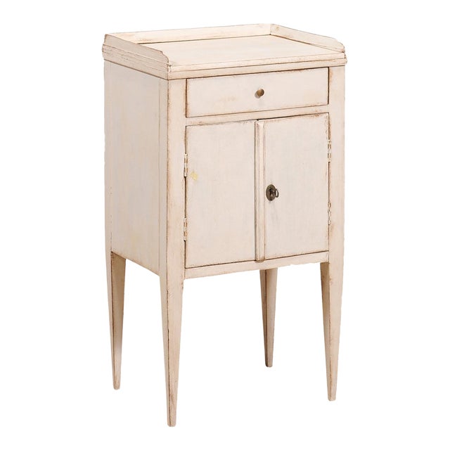 Swedish 19th Century Gray Cream Painted Nightstand with Drawer and Double Doors For Sale