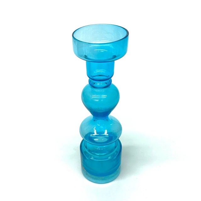 Mid-Century Modern Blue and Green Glass Candle Holder Curation - Group of 5 For Sale - Image 3 of 11