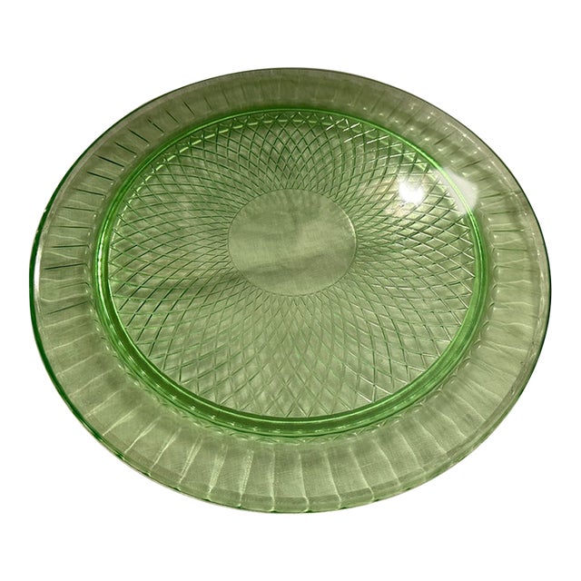 Vintage Green Depression Glass Cake Plate For Sale