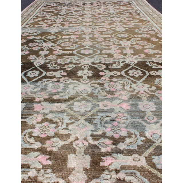 Brown Pink, Gray, Charcoal and Brown Vintage Hamadan Rug With Flower Design For Sale - Image 8 of 13