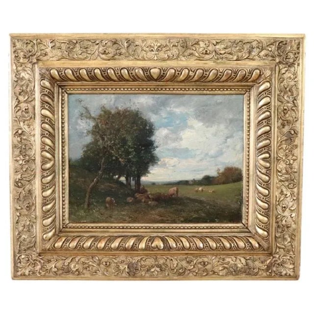 V. Bussolino, Landscape with Flock, Oil Painting on Board, 19th Century, Framed For Sale - Image 13 of 13