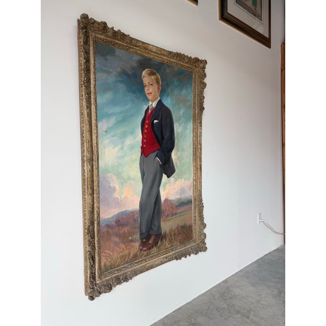 Traditional 1937 Emilie Antoine Verpilleux (Belgian / British, 1888–1964) Oil Portrait on Canvas Painting– Ornate Gilt Frame For Sale - Image 3 of 12