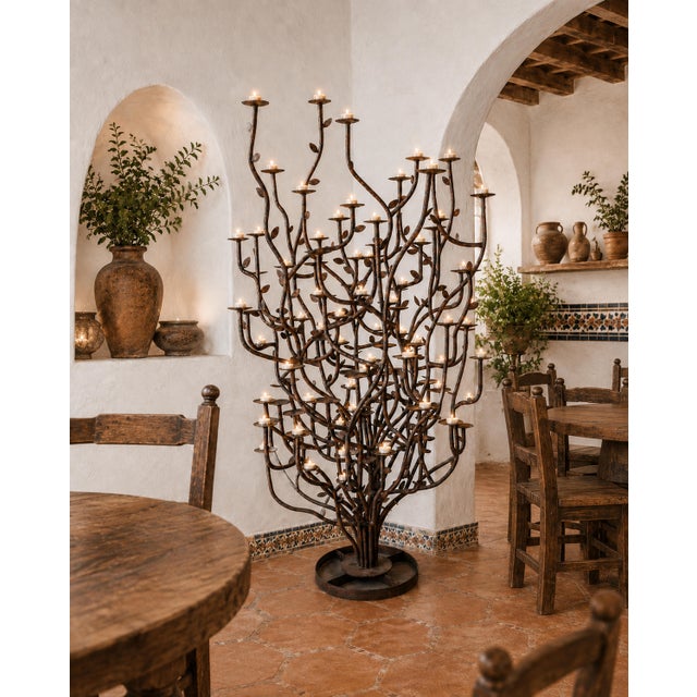Contemporary Artisan Made 8ft Iron Candelabra Tree Sculpture For Sale - Image 3 of 8