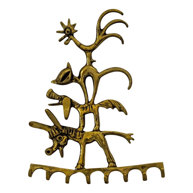 Austrian Brass Donkey, Dog, Cat and Cock, Key Hanger by Walter Bosse for Hertha Baller For Sale