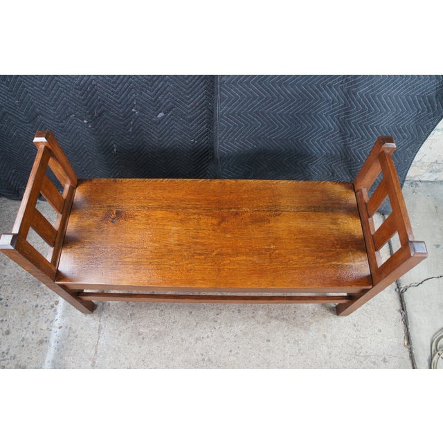 Antique Mission Arts & Crafts Quartersawn Oak Hall Storage Bench Seat Settee 50" For Sale - Image 9 of 13