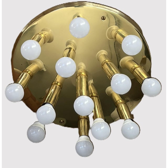 Metal Art Deco Style Brass 13-Light Ceiling Light from TZ Leuchten, Germany, 1980s For Sale - Image 7 of 12