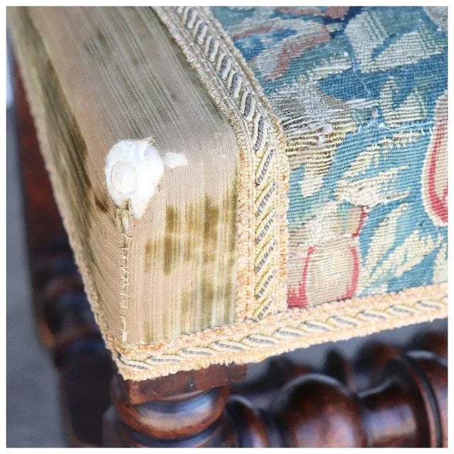 Two English Walnut and Flemish Tapestry Upholstered Tall Back Hall Chairs - a Pair For Sale - Image 12 of 13