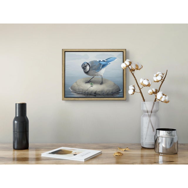 Contemporary Blue Jay by Susan McDonnell | Oil on Panel Bird on Rock Painting For Sale - Image 3 of 9