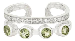 Sterling Silver August Birthstone Minimal Ring With Peridot & Zircon, Size 8