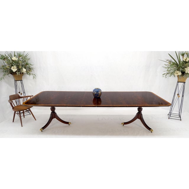 Double Pedestal 4 Leafs Banded Mahogany Dining Table by Kittinger For Sale - Image 12 of 12