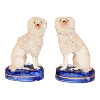 Pair of Vintage English Staffordshire Style Poodles For Sale