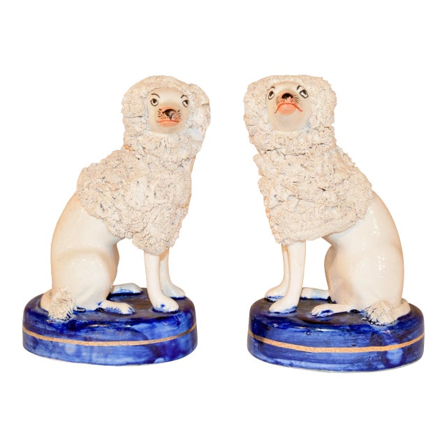 Pair of Vintage English Staffordshire Style Poodles For Sale