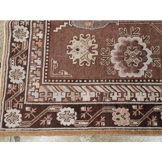 Chocolate Galerie Shabab Collection Early 20th Century Handmade East Turkestan Khotan Gallery Accent Rug For Sale - Image 8 of 10